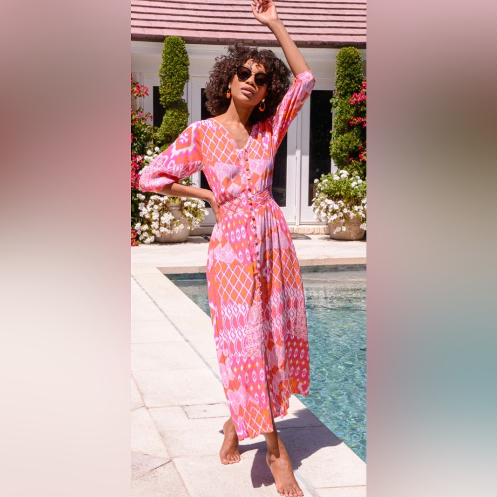 Pink/Orange Patterned Maxi Dress